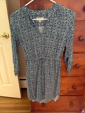 LOFT Navy and White Geometric Midi Dress